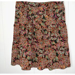 J Crew‎ Floral Skirt 2X Elastic Waist Knee Length Lined Tiered